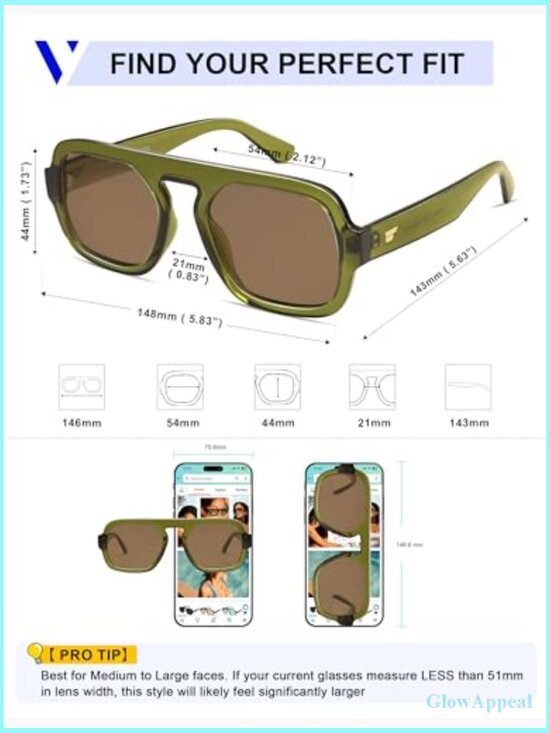 Retro Square Aviator Sunglasses, Oversized Flat Top Rectangle UV400